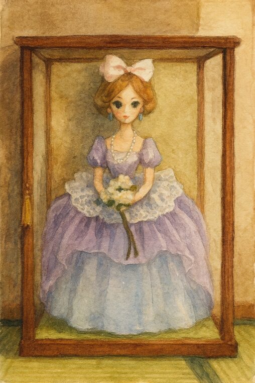 レースのドレスをまとったフランス人形（昭和乙女シリーズより）